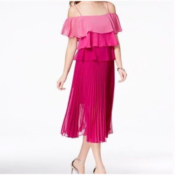 JULIA JORDAN TIERED RUFFLED MIDI DRESS - Picture 1 of 16